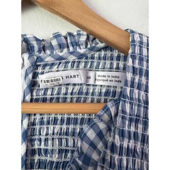 Frances Hart Maternity Ines Dress Blue Gingham Plaid Smocked Midi Dress Size XS - Picture 9 of 10